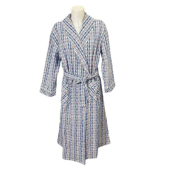 Lanz of Salzburg BLUE Tyrolean FLANNEL Hearts & Flowers Kimono Robe Small New
